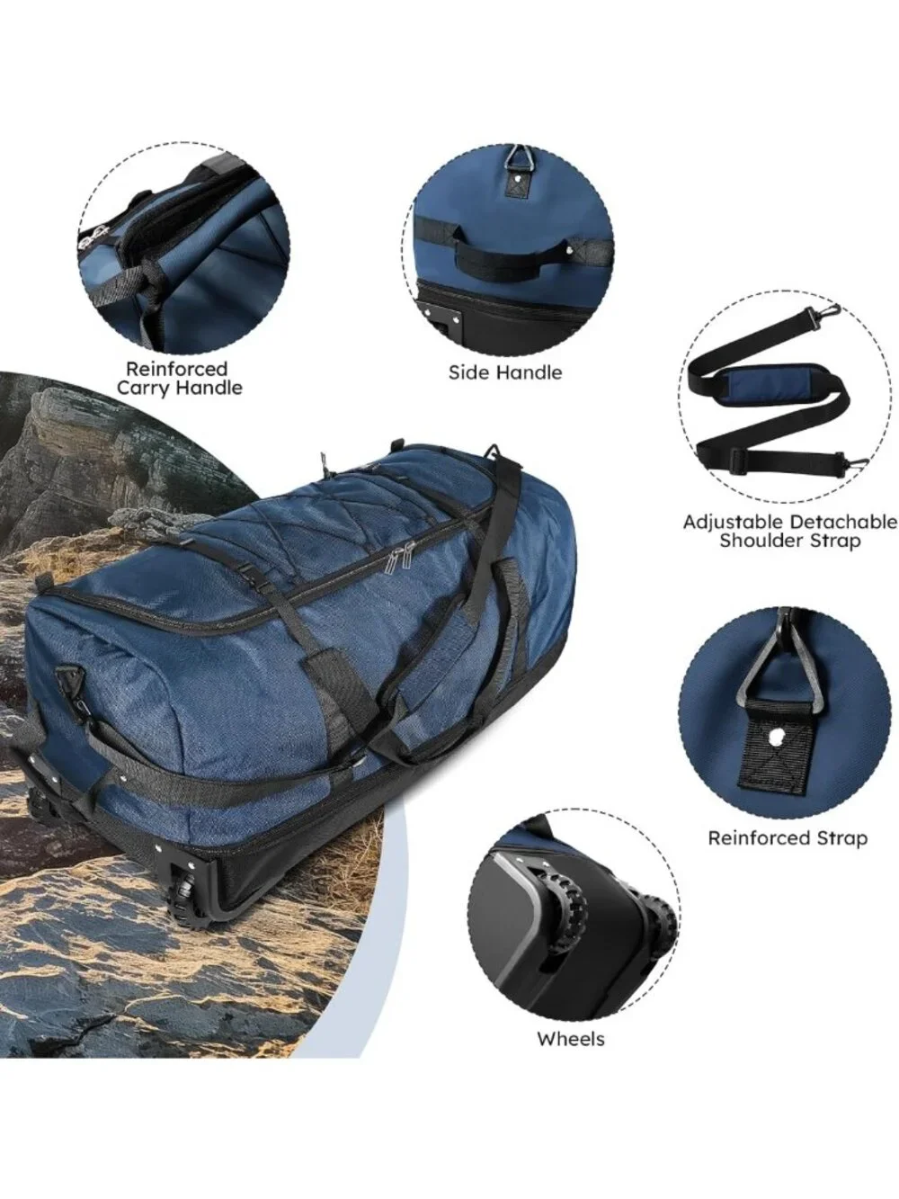 Expandable 110L-140L Soft-Sided Rolling Duffle Bag with Wheels & Organizer Pouch